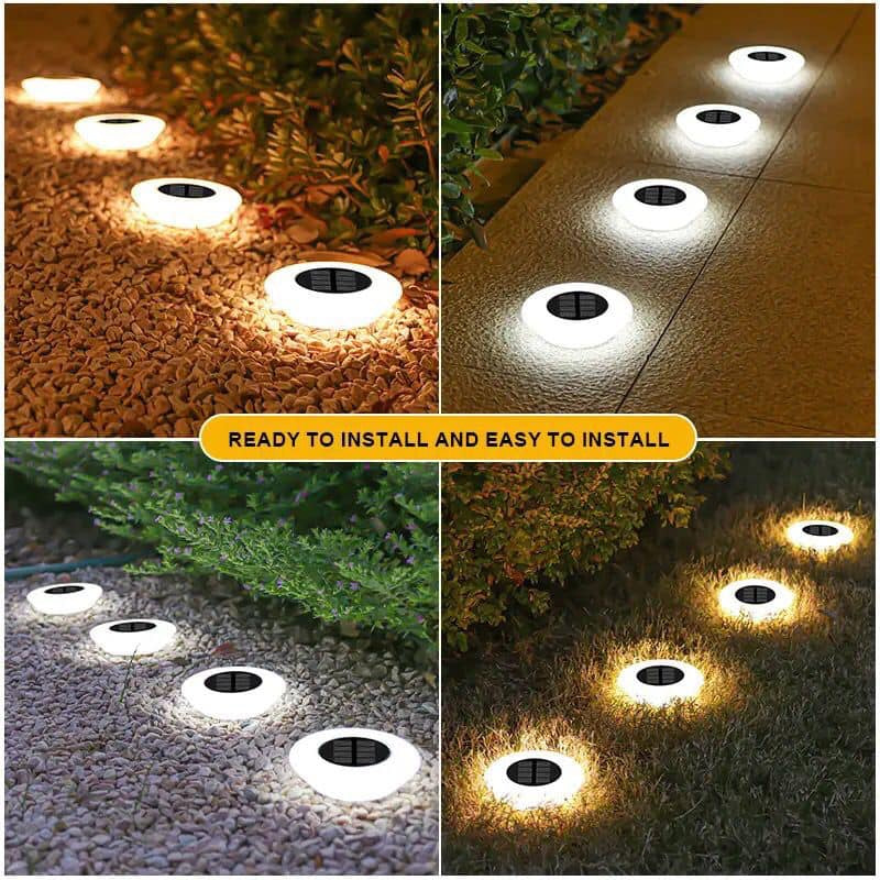 4 LED disque sol jardin solaire alimenté chemin jardin lampe étanche extérieur sol lumière souterraine lumière pour paysage.