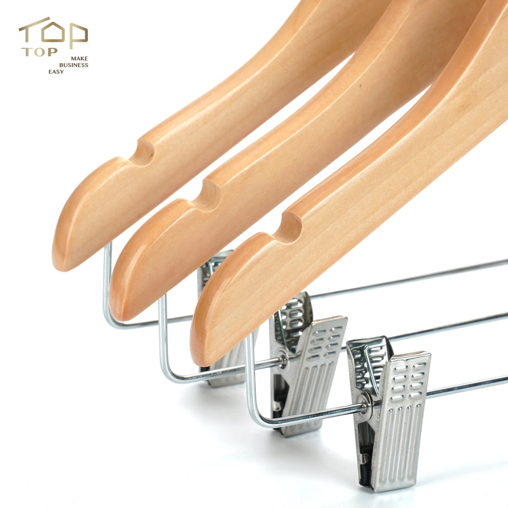 12 Cintres en bois avec pinces pour pantalons antirouille, lot de 12