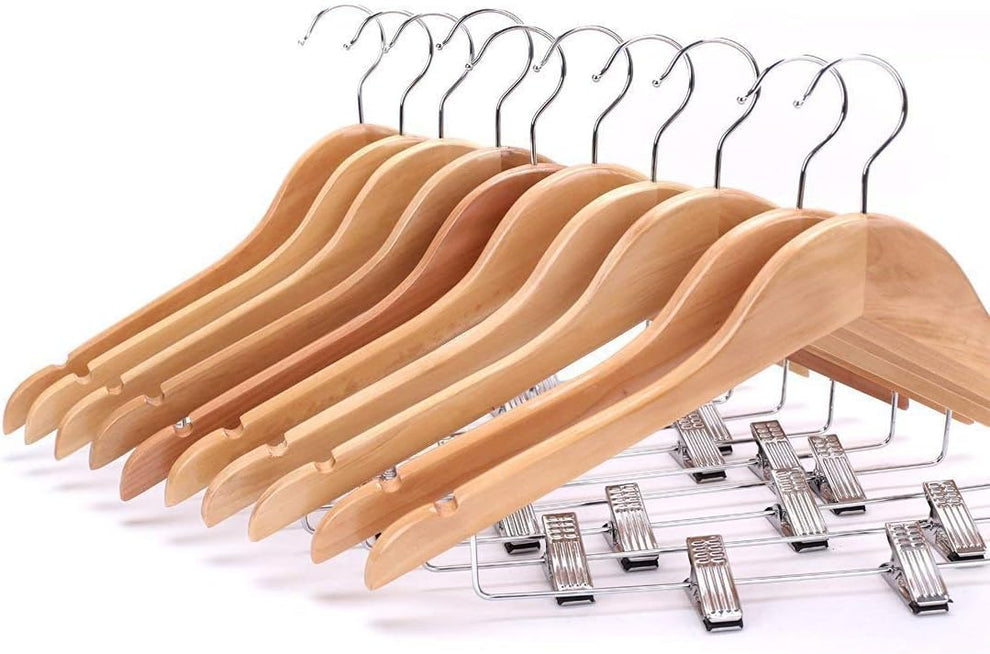 12 Cintres en bois avec pinces pour pantalons antirouille, lot de 12
