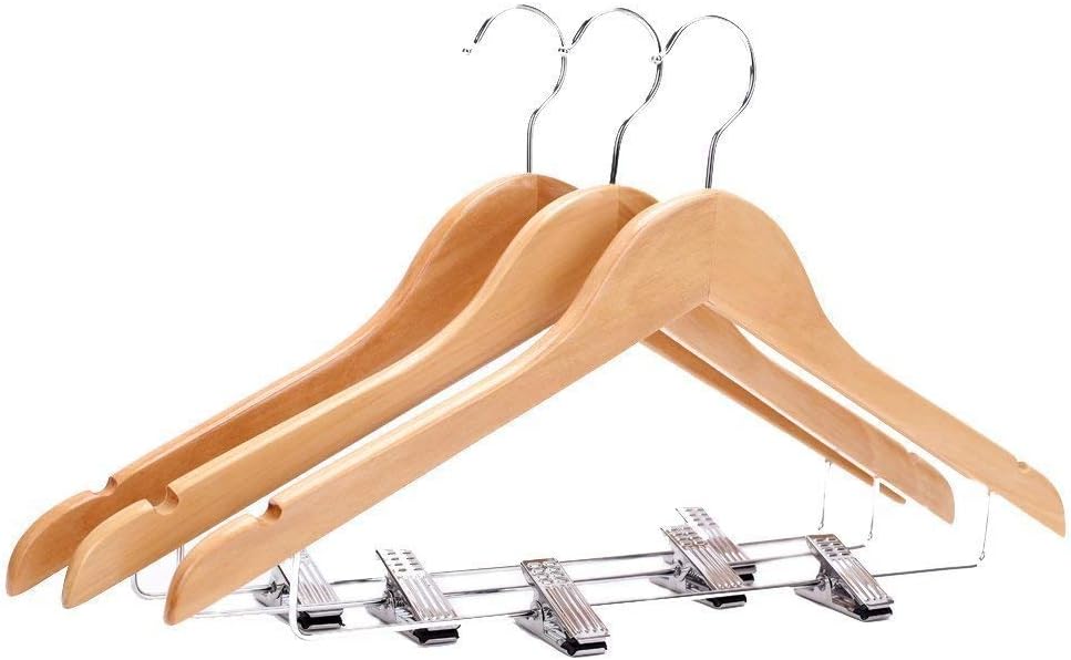 12 Cintres en bois avec pinces pour pantalons antirouille, lot de 12