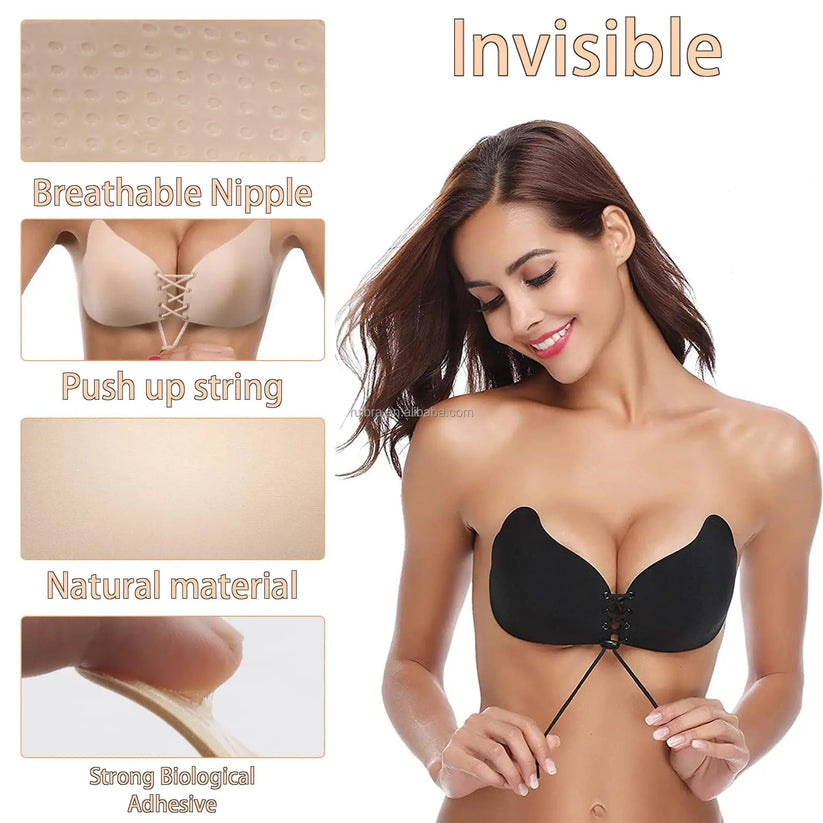 Soutien-gorge en silicone auto-adhésif à cordon de serrage avec bon emballage